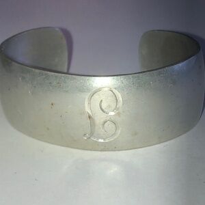Stieff Pewter Silver Tone Engraved Initial L Cuff Bracelet